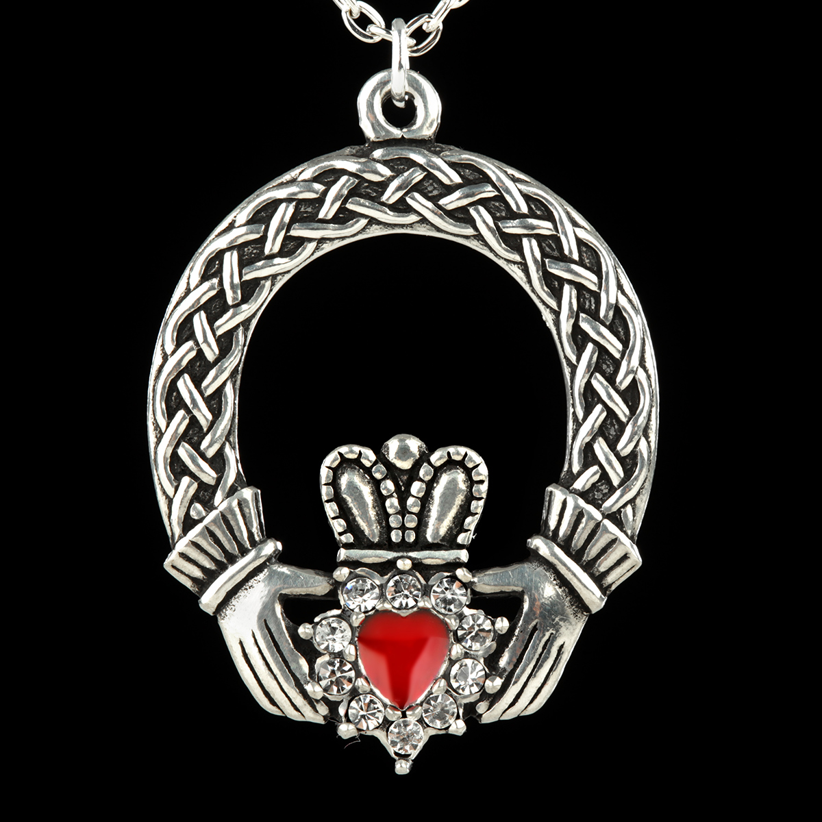 Kette-anhaenger-claddagh-ring-kristall-emaille-001 Crystal Claddagh Ring Kette mit Emaille & Kristall