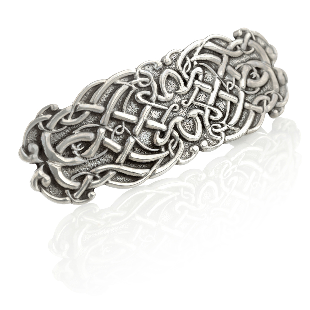 haarspange-keltisch-zinn-silber-knoten-009 Celtic Weave - reich verzierte keltische Haarspange aus England