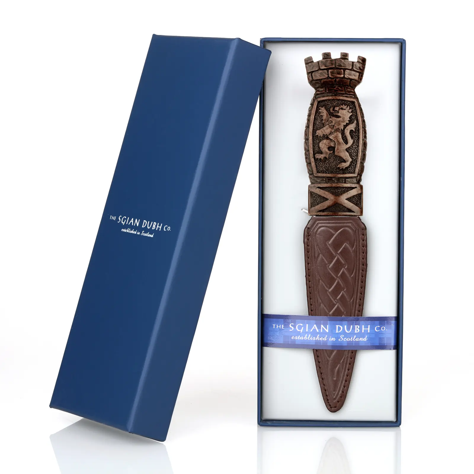 Lion Rampant Sgian Dubh - schottischer Löwe - Edelstahl & Zinn mit Lederscheide