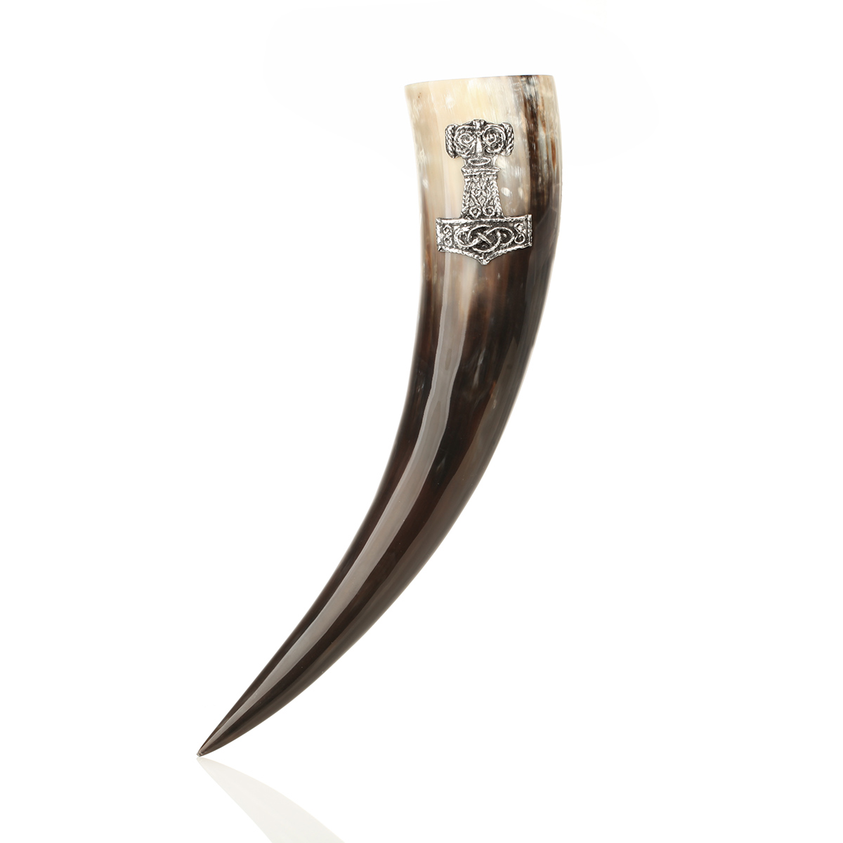 Mjölnir - Thors Hammer Trinkhorn - ca 0,5 Liter - verziertes Rinderhorn