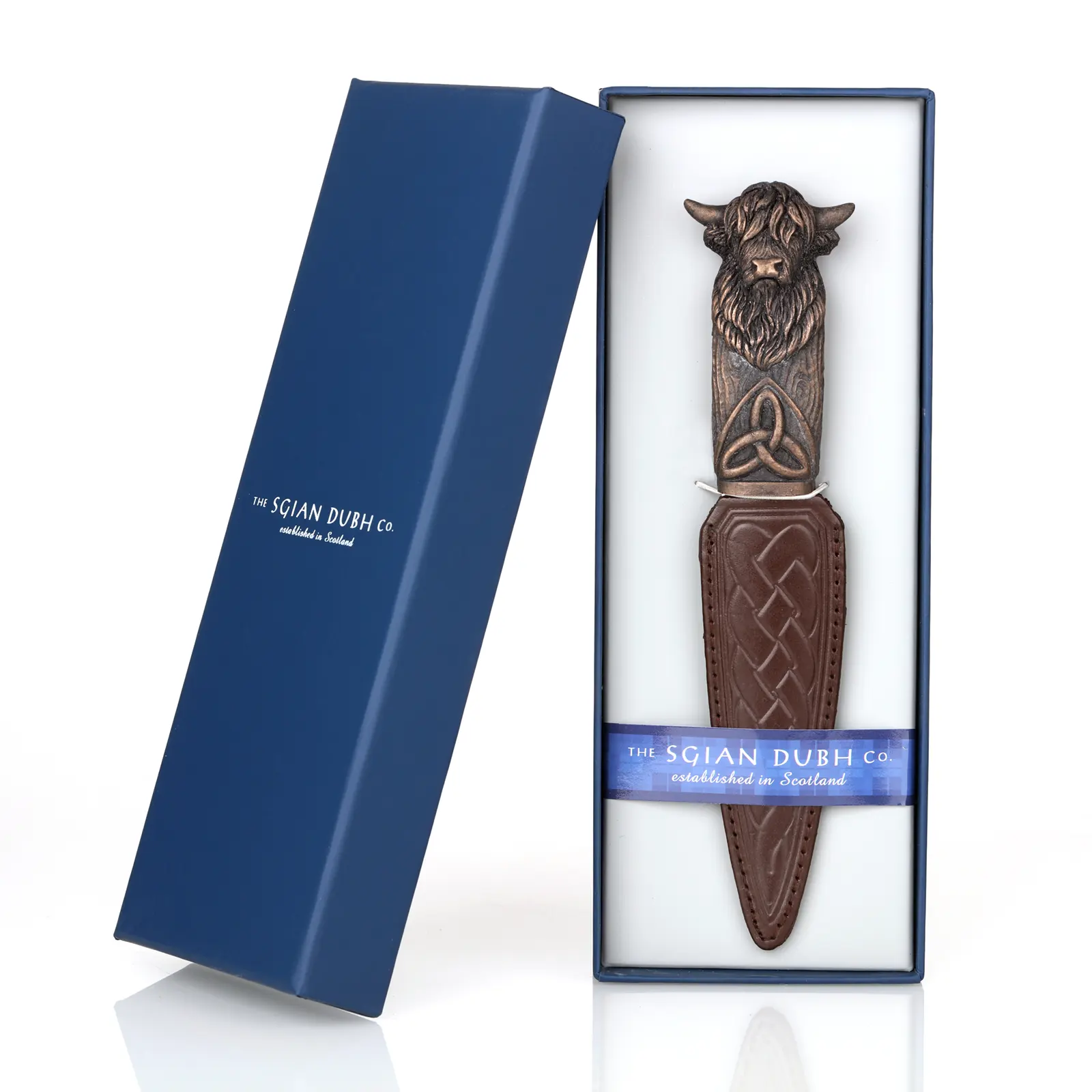 Schottischer Highland Cow Sgian Dubh mit Edelstahlklinge & Lederscheide