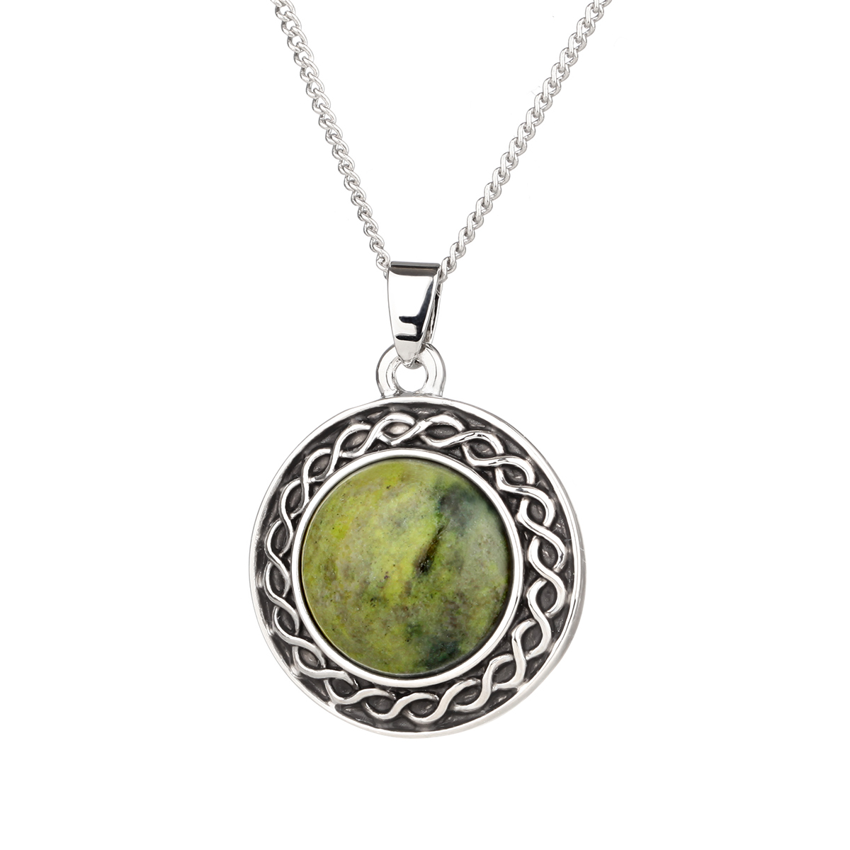kette-anhaenger-keltisch-irland-connemara-marmor-silber-002 Celtic Shield - Irische Kette aus Connemara Marmor & keltischen Ornamenten