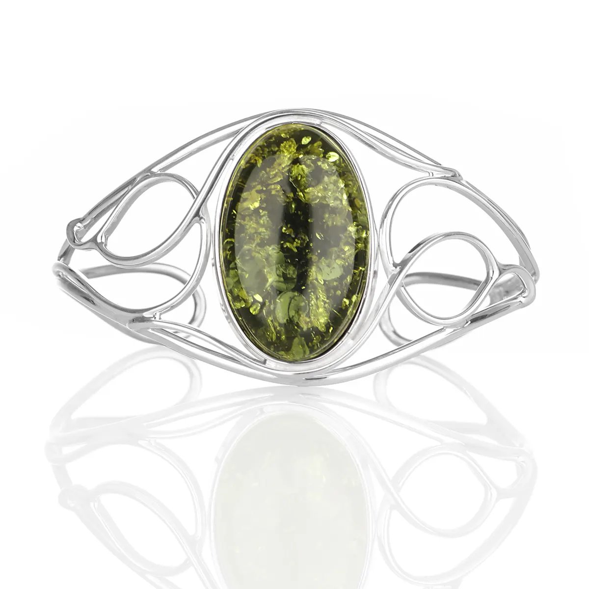 Green Amber Bangle - Irischer Armreif aus grünem Bernstein & Sterling Silber