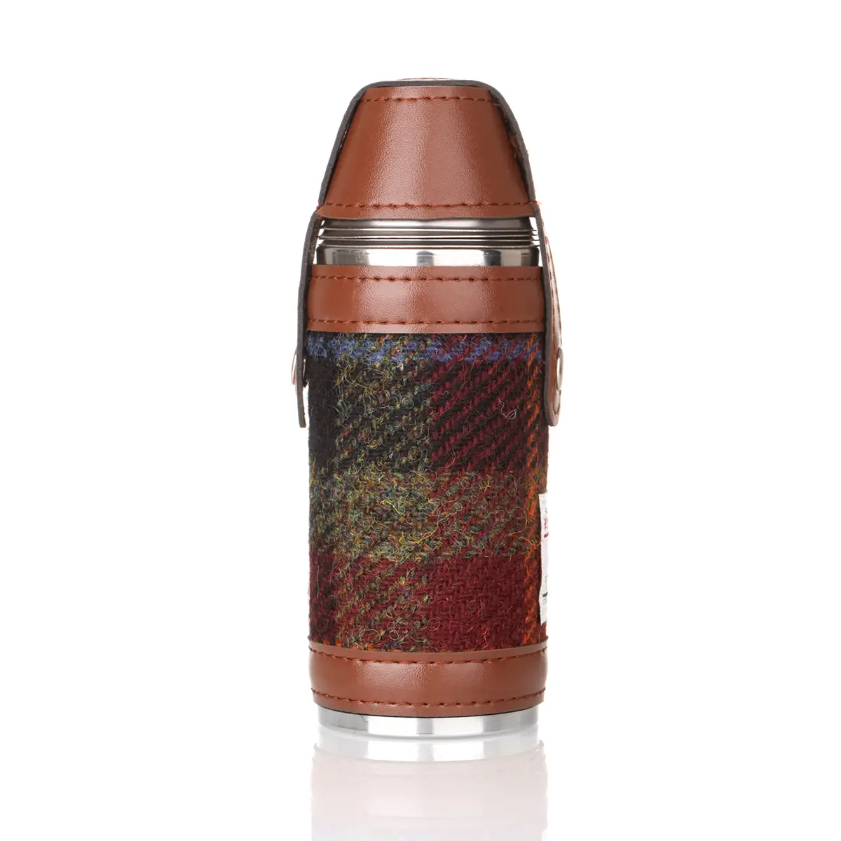 hunting-flask-jagd-flasche-edelstahl-harris-tweed-schottland-tartan-013 Harris Tweed Flask / Campingflasche in Rust Check Tartan