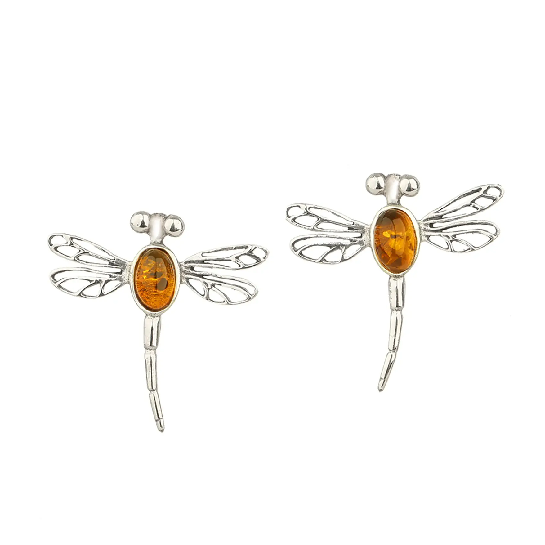Dragonfly in Amber - Libellen-Ohrstecker aus Sterlingsilber mit Bernstein Dragonfly in Amber - Libellen-Ohrstecker aus Sterlingsilber mit Bernstein