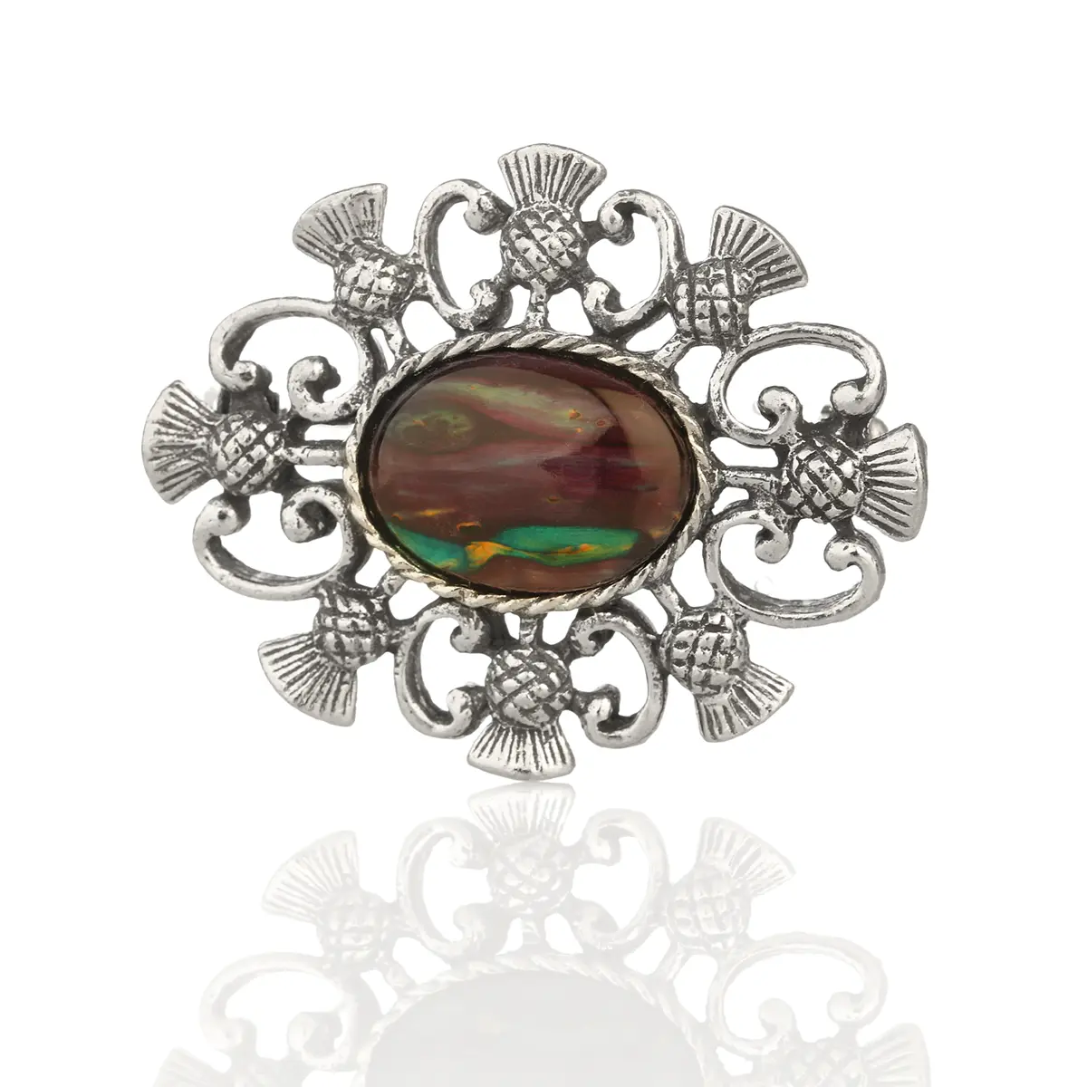 brosche-anstecknadel-schottischer-heathergem-schmuck-silber-005 Heathergem Thistle - Edle Highland Brosche mit schottischen Disteln