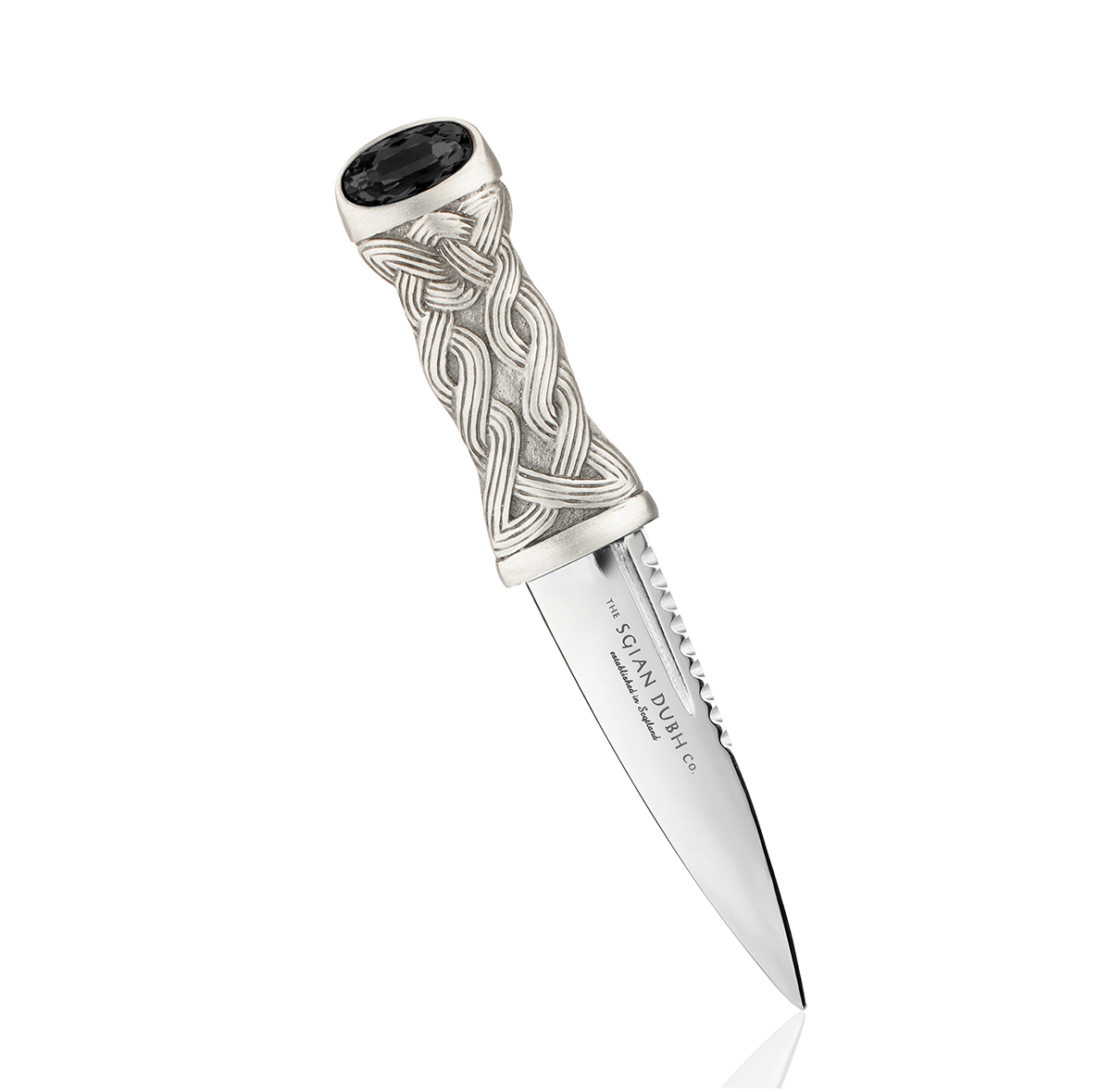 Highland Onyx Sgian Dubh - Edelstahl & Zinn - schwarzer Kristall & Lederscheide