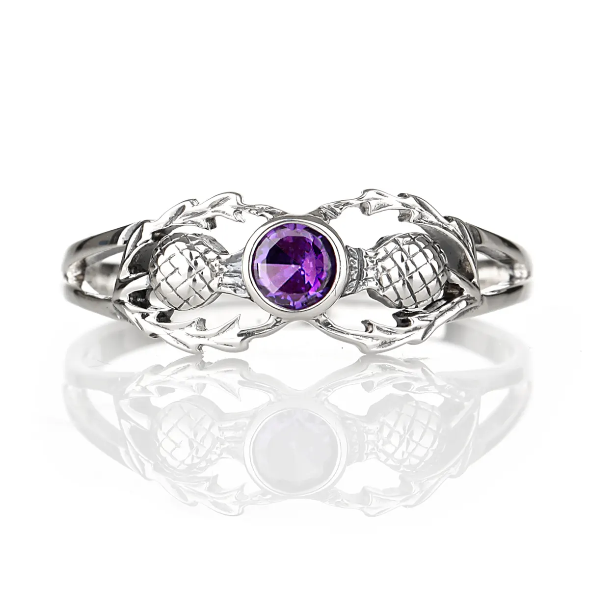 ring-schottland-outlander-keltisch-scottish-thistle-silber-008 Crystal Scottish Thistle - Sterling Silber Ring mit schottischen Disteln & Kristall