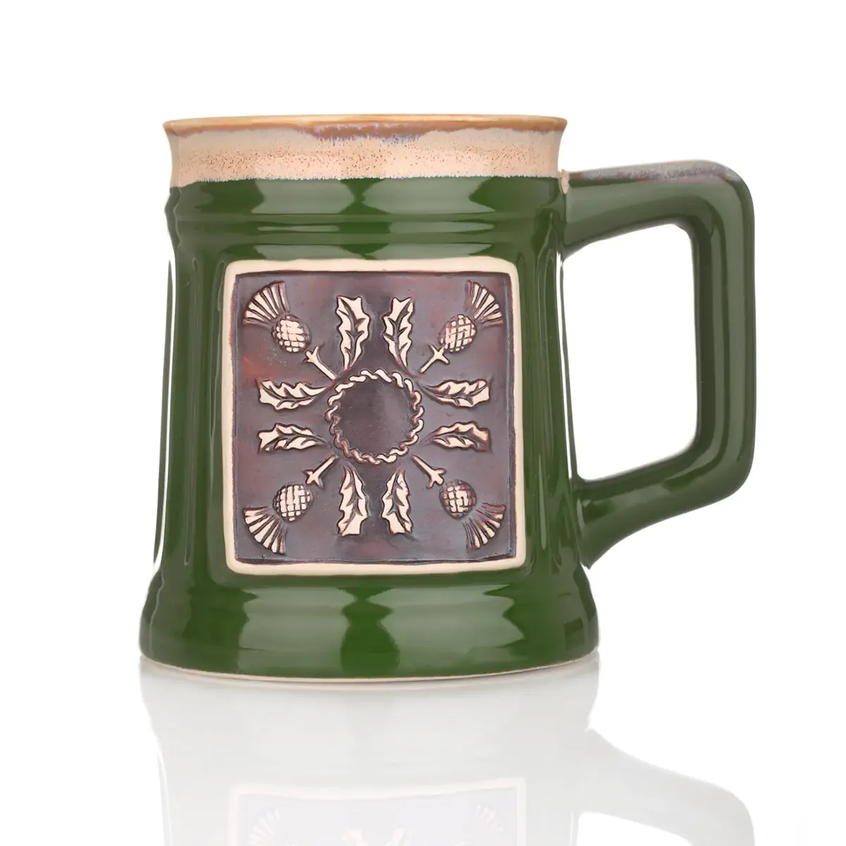 Scottish Thistle Stoneware Tankard - Schottische Distel Bierkrug - Grün