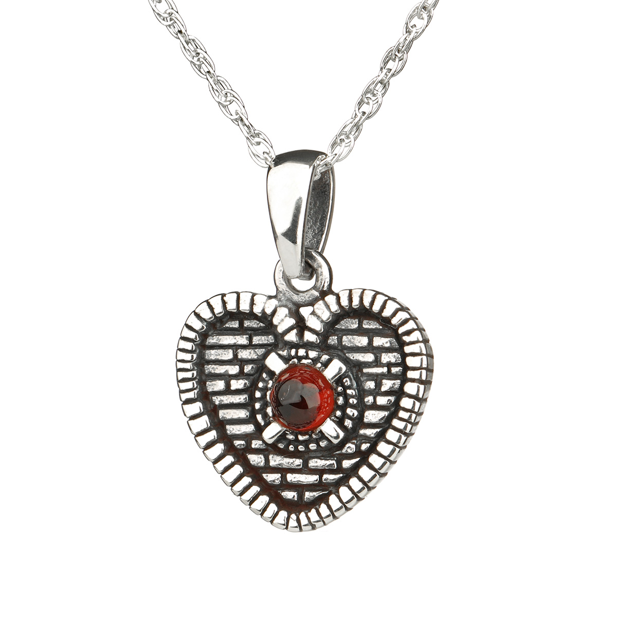 Keltisch-herz-Silber-004 Heart of Midlothian aus Edinburgh - Anhänger aus Sterling Silber & Granat