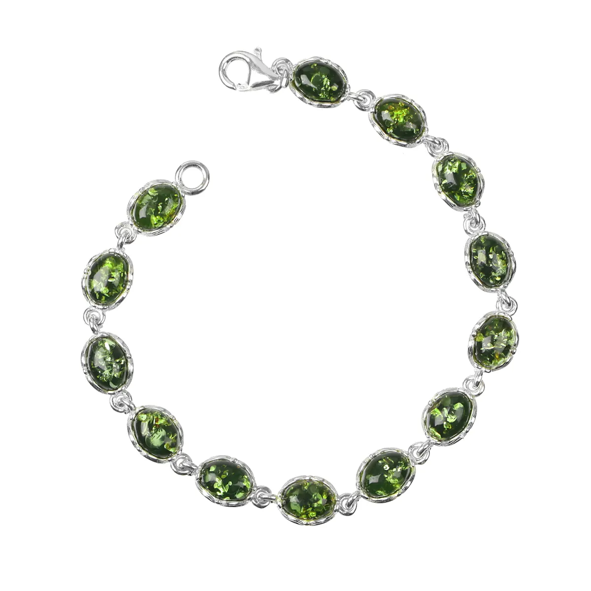 Green Amber Drop - Irisches Armband aus grünem Bernstein & Sterling Silber