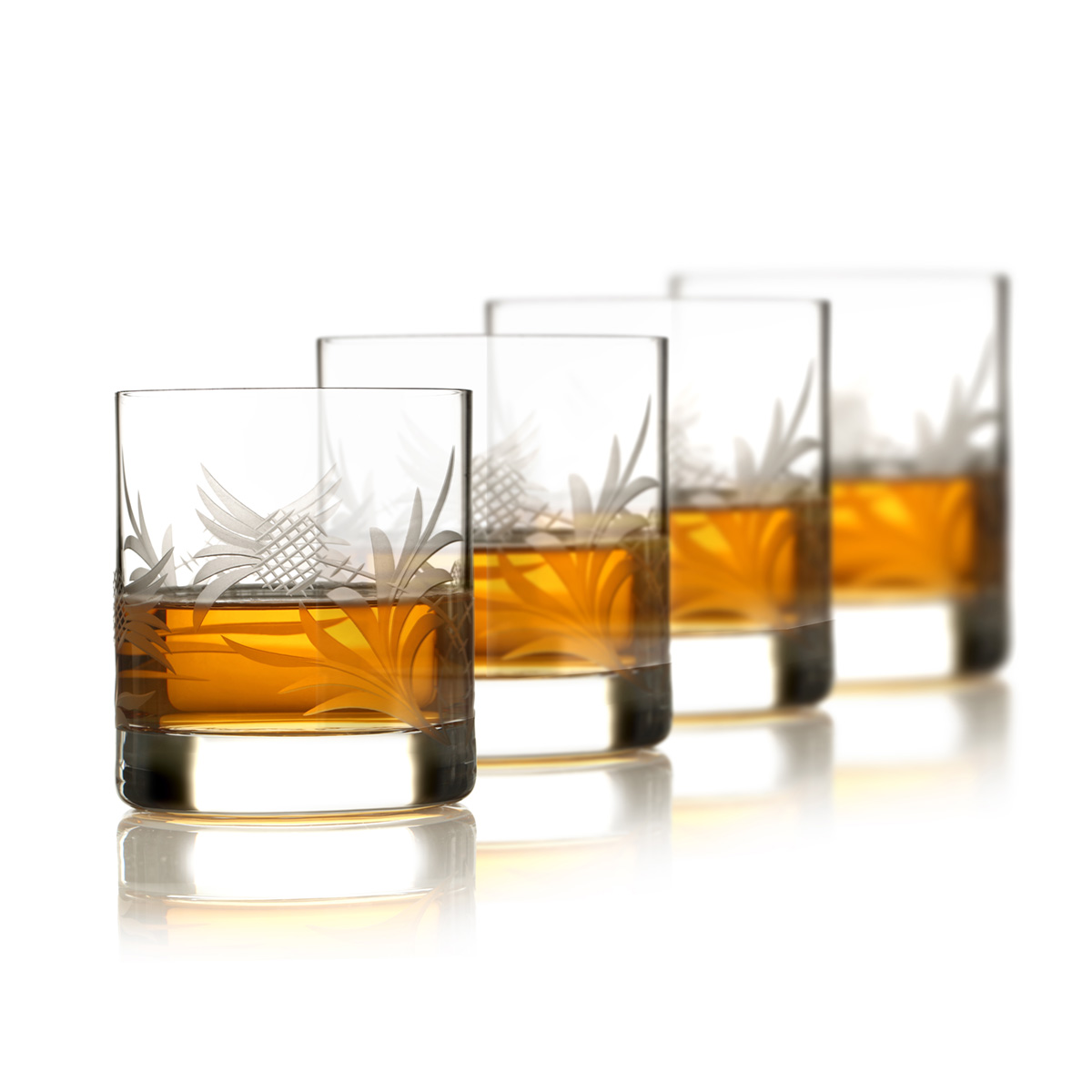 Flower of Scotland - 4 x Kristall Whisky Glas mit gravierten Disteln im Geschenkset