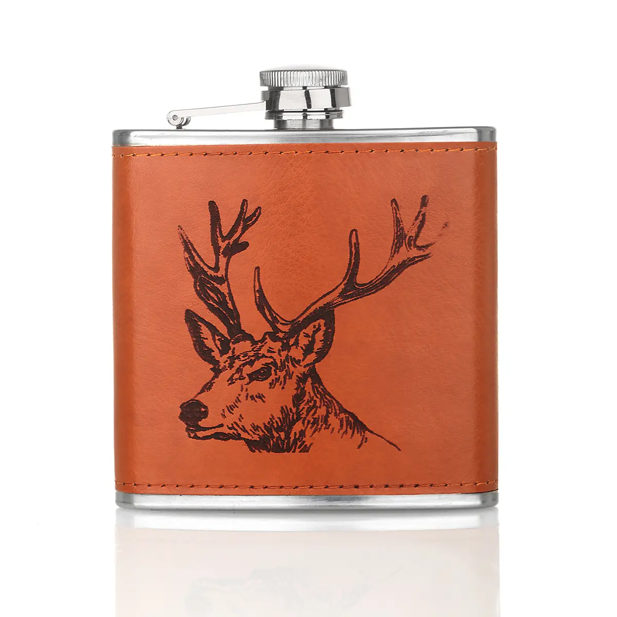 flachmann-hip-flask-leder-edelstahl-schottland-hirsch-stag-002 Leather Stag Hip Flask - Schottischer Hirsch Flachmann aus Edelstahl & Leder