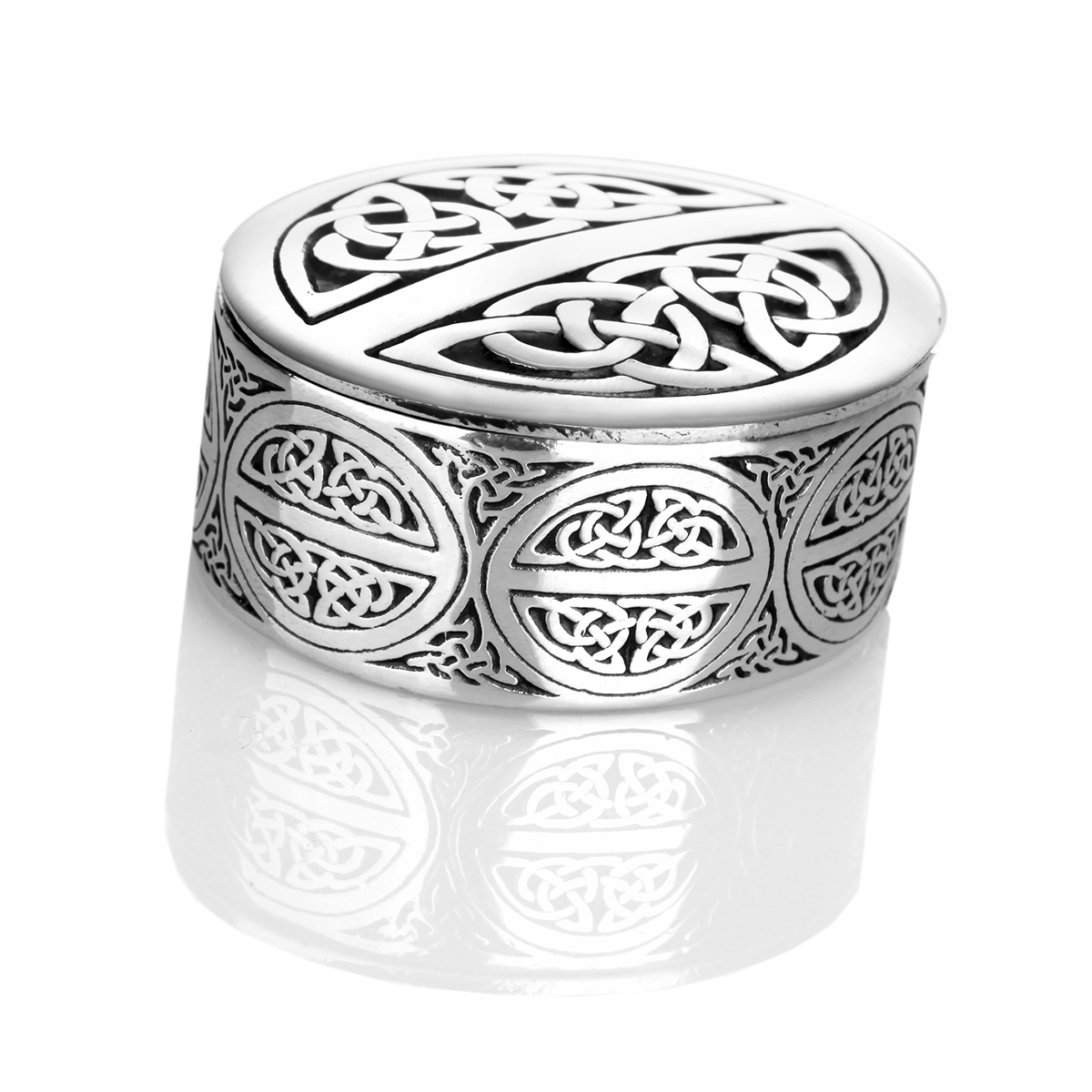 schmuck-schatulle-box-keltisch-silber-001 Celtic Knotwork - Schmuckschatulle & Deckel aus Zinn - mit keltischen Mustern