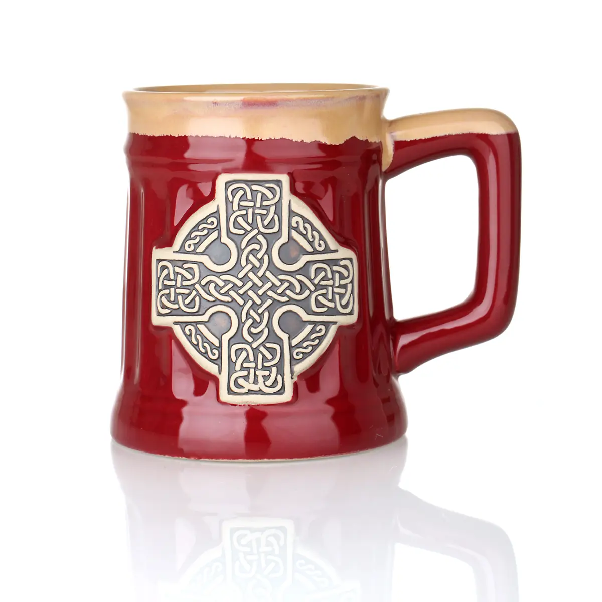 bier-krug-becher-tankard-schottland-keltisch-celtic-cross-009 Celtic Cross  Stoneware Tankard - Keltischer Keramik Bierkrug - Rot