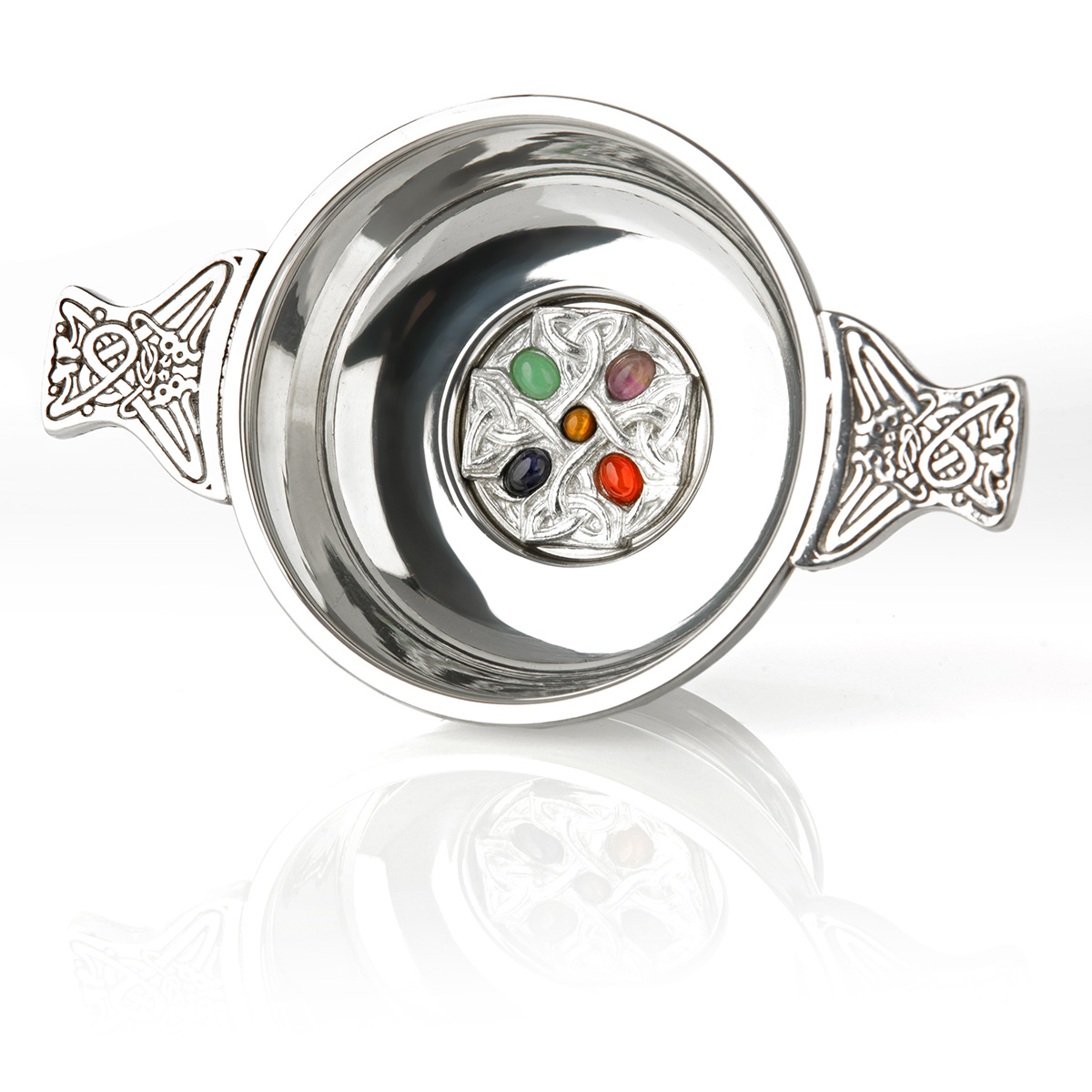 quaich-keltisch-schottland-019 Gem Cross Quaich - schottischer Whisky Quaich - keltisches Kreuz und Edelsteine