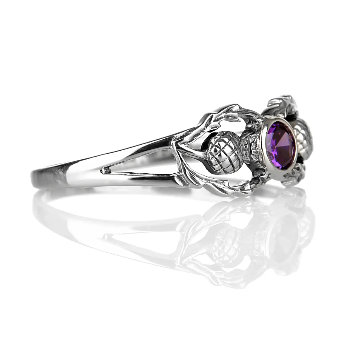 Crystal Scottish Thistle - Sterling Silber Ring mit schottischen Disteln & Kristall