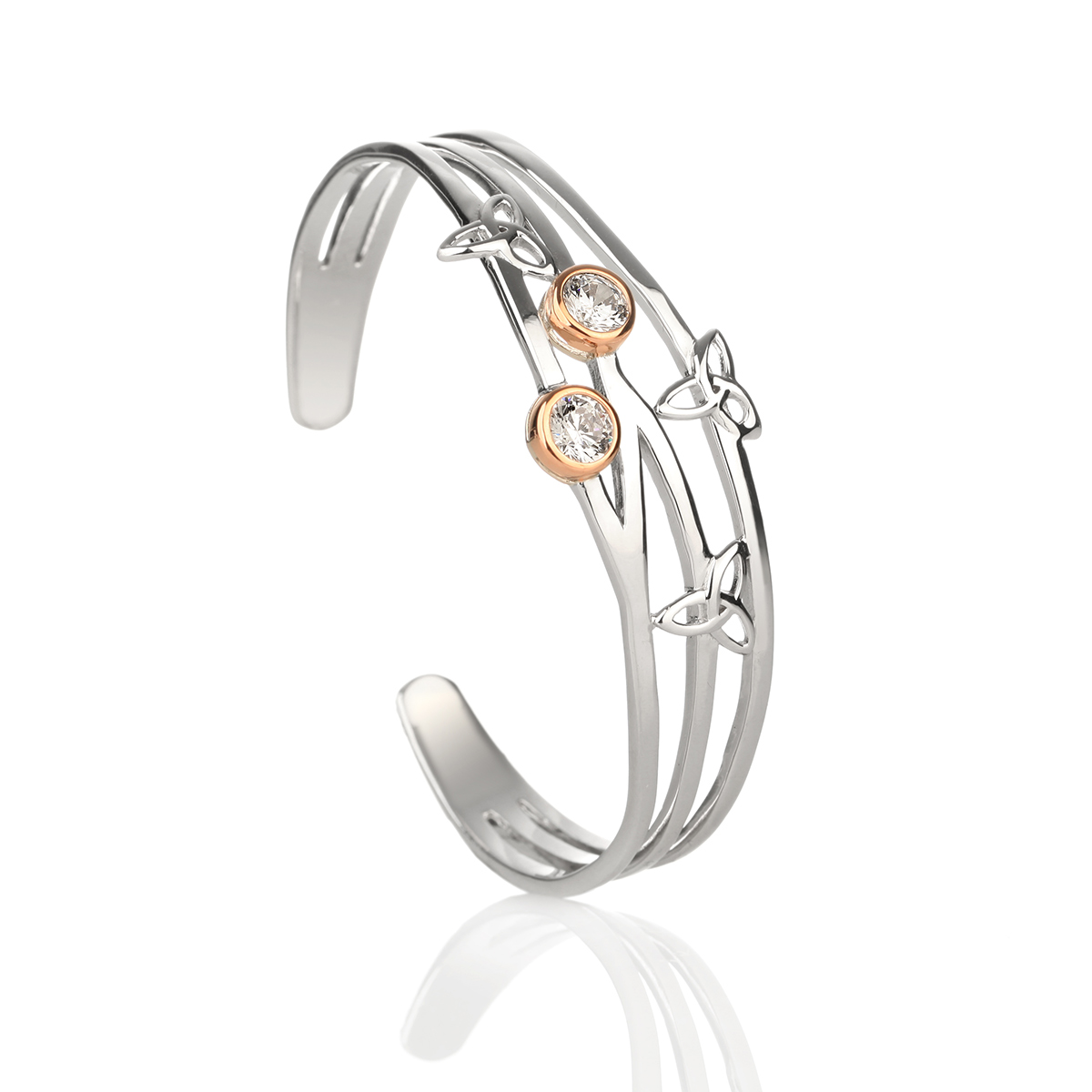 Trinity Torc - Keltischer Armreif aus Irland - Silber mit Roségold & Kristall