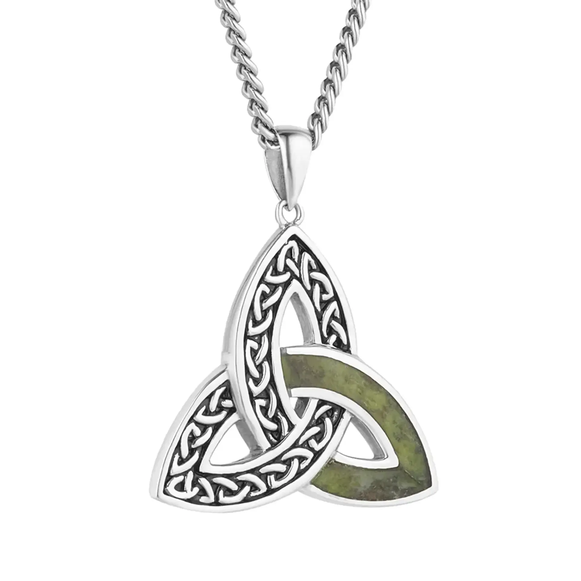 Keltische Trinity-Knoten-Kette aus Sterlingsilber mit Connemara-Marmor - Handgefertigt in Irland
