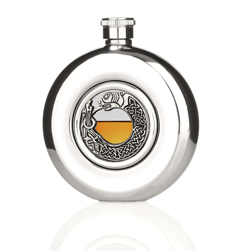 steel-celtic-flask-stahl-flachmann-keltisch-004 Celtic Lion Flachmann aus Irland - Edelstahl & Zinn - Keltischer Löwe