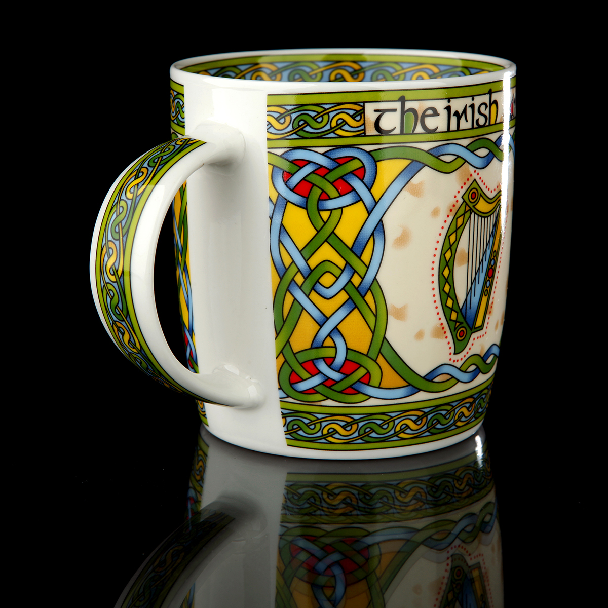 The Irish Harp Mug - Kaffeebecher mit irischer Harfe & keltischem Muster