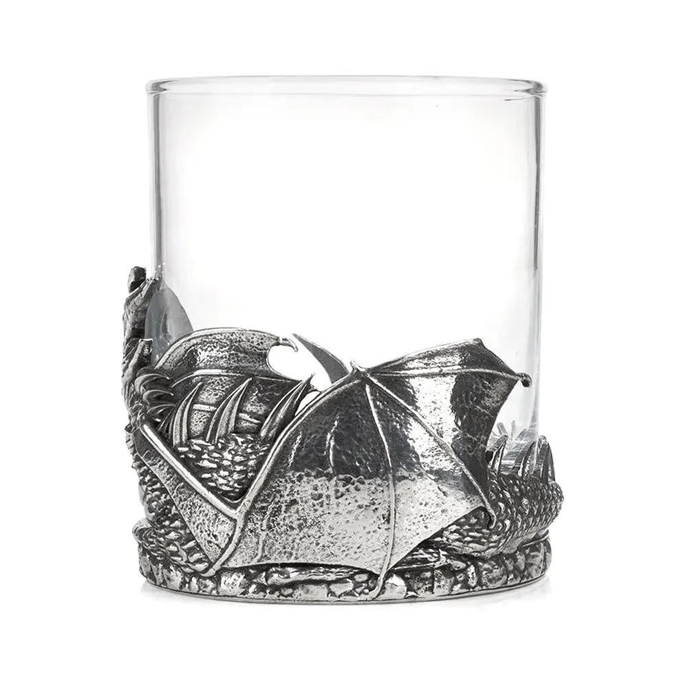Legendary Dragon  Whisky Tumbler aus Glas & Zinn mit Drachenmotiv
