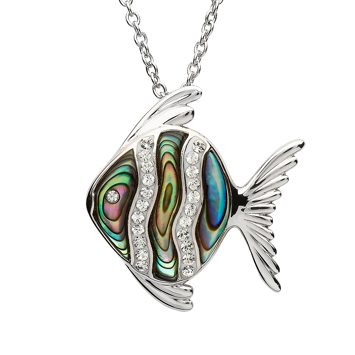 Ocean Kette aus Sterling Silber - Ein Fisch mit Abalone & Svarowski Kristallen