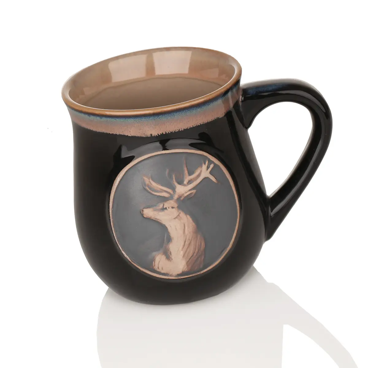 Highland Stag Stoneware Mug - Schottischer Hirsch Keramik Becher in Schwarz