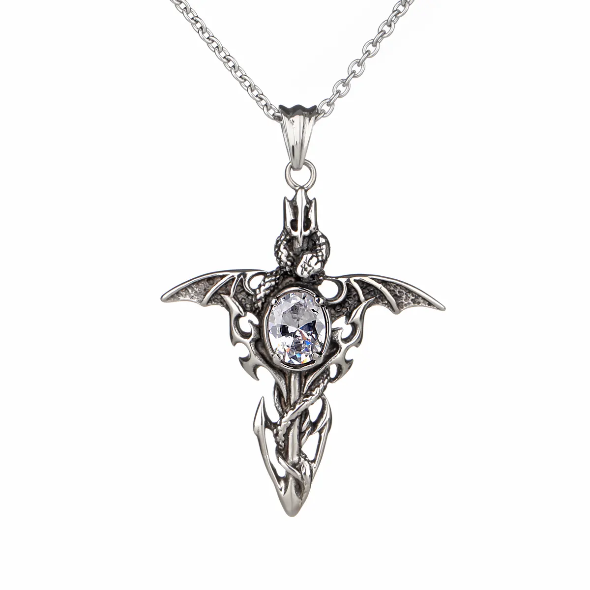 Winged Serpent - schottische Fantasy Kette aus Edelstahl & Kristall