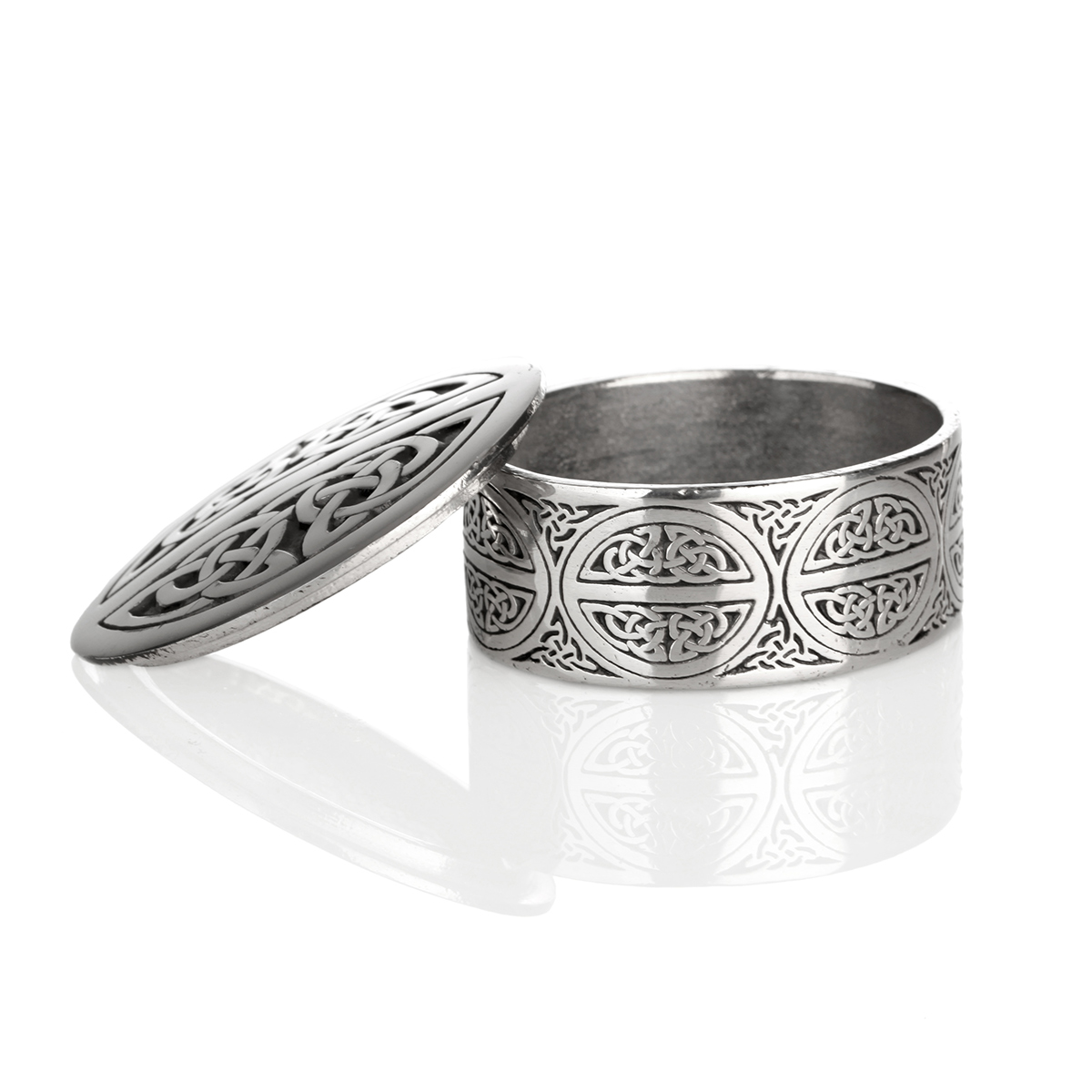 schmuck-schatulle-box-keltisch-silber-002 Celtic Knotwork - Schmuckschatulle & Deckel aus Zinn - mit keltischen Mustern
