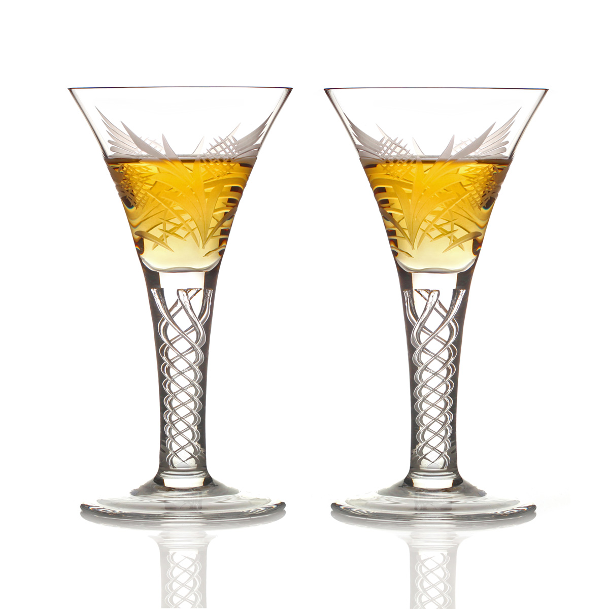 Jacobean Air Twist - Flower Of Scotland - 2 x Jakobiten Whisky Glas aus Schottland
