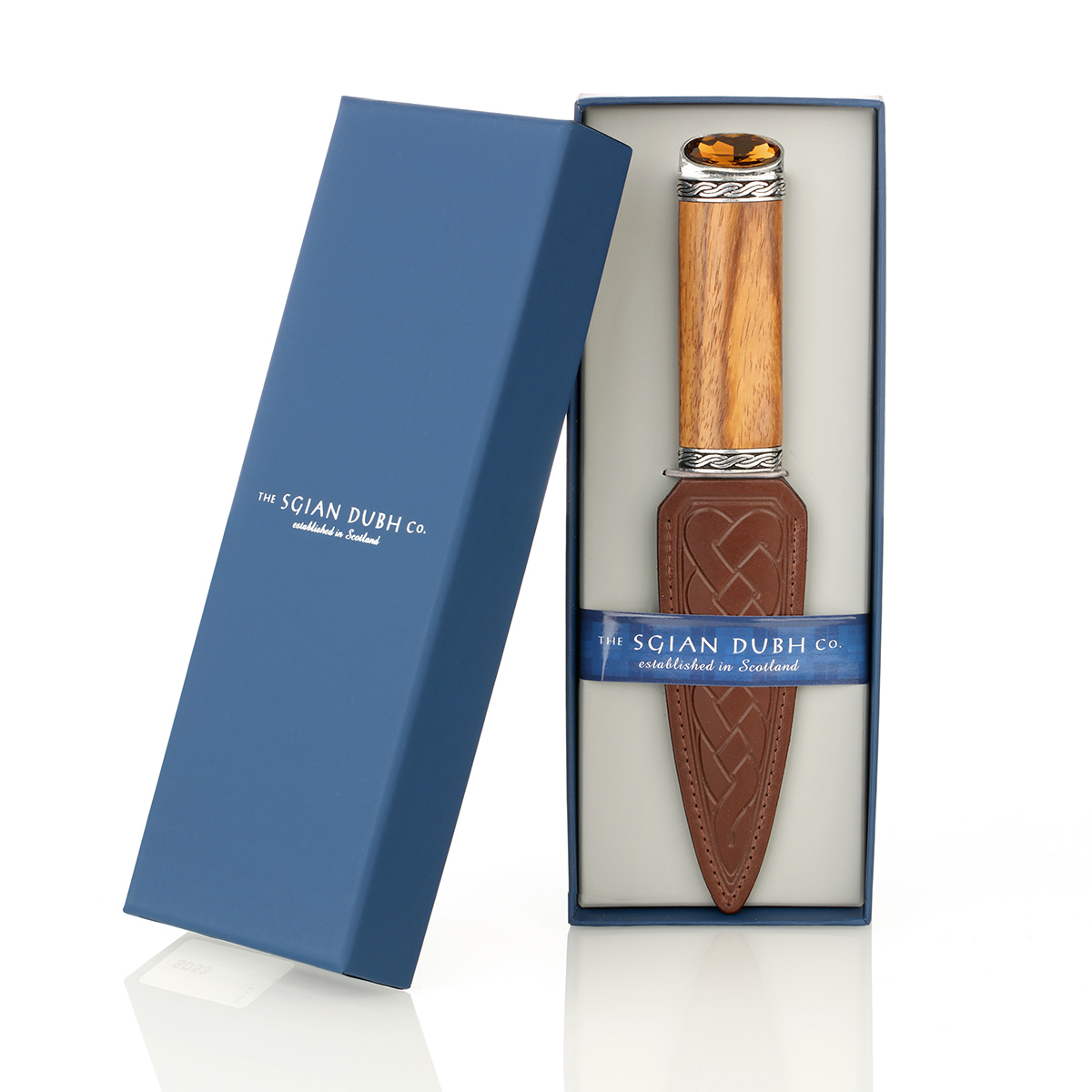 Rosewood Amber Sgian Dubh aus Schottland - Keltische Muster Rosenholz & Kristall