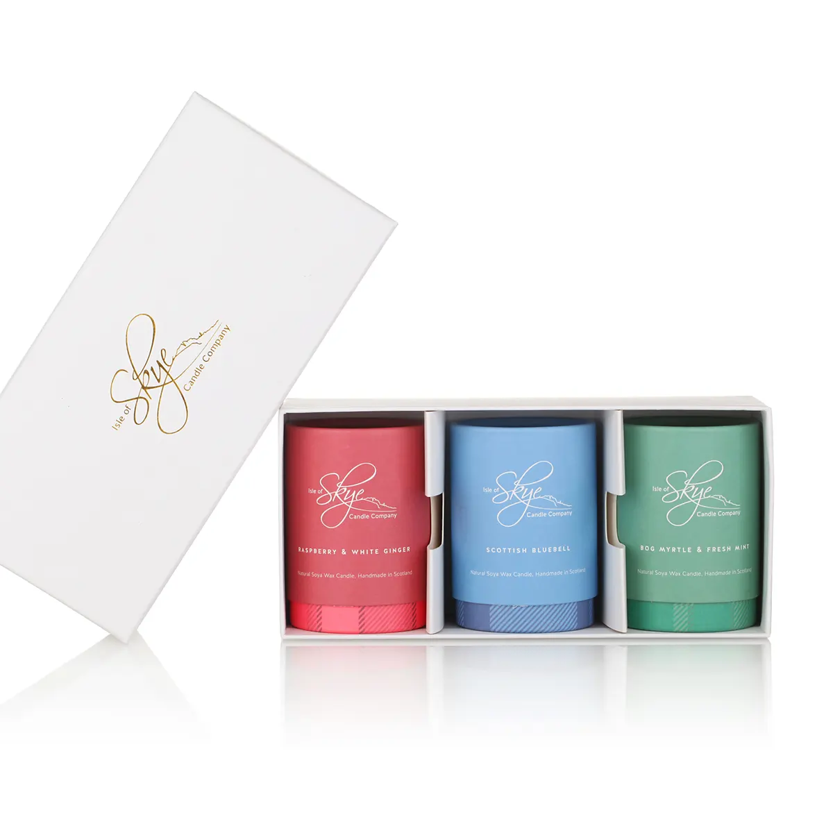 Isle of Skye Candles - Wee Scottish Collection: 3 Duftkerzen Geschenkset: Scottish Bluebell, Bog Myrtle & Fresh Mint, Raspberry & Ginger