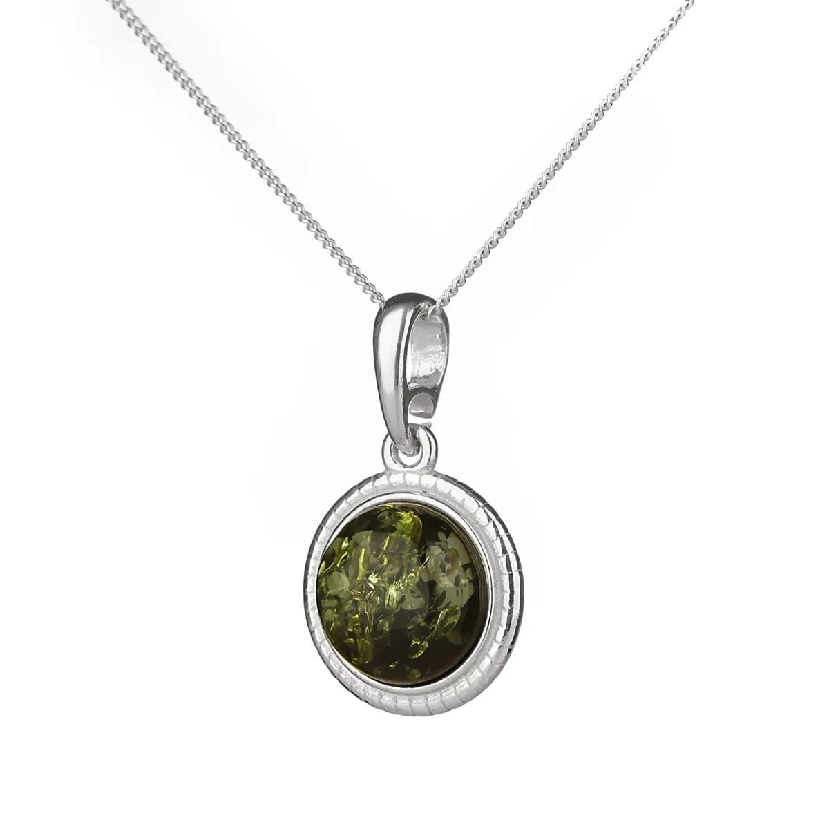 Green Amber Circle - Irische Kette aus grünem Bernstein & Sterling Silber