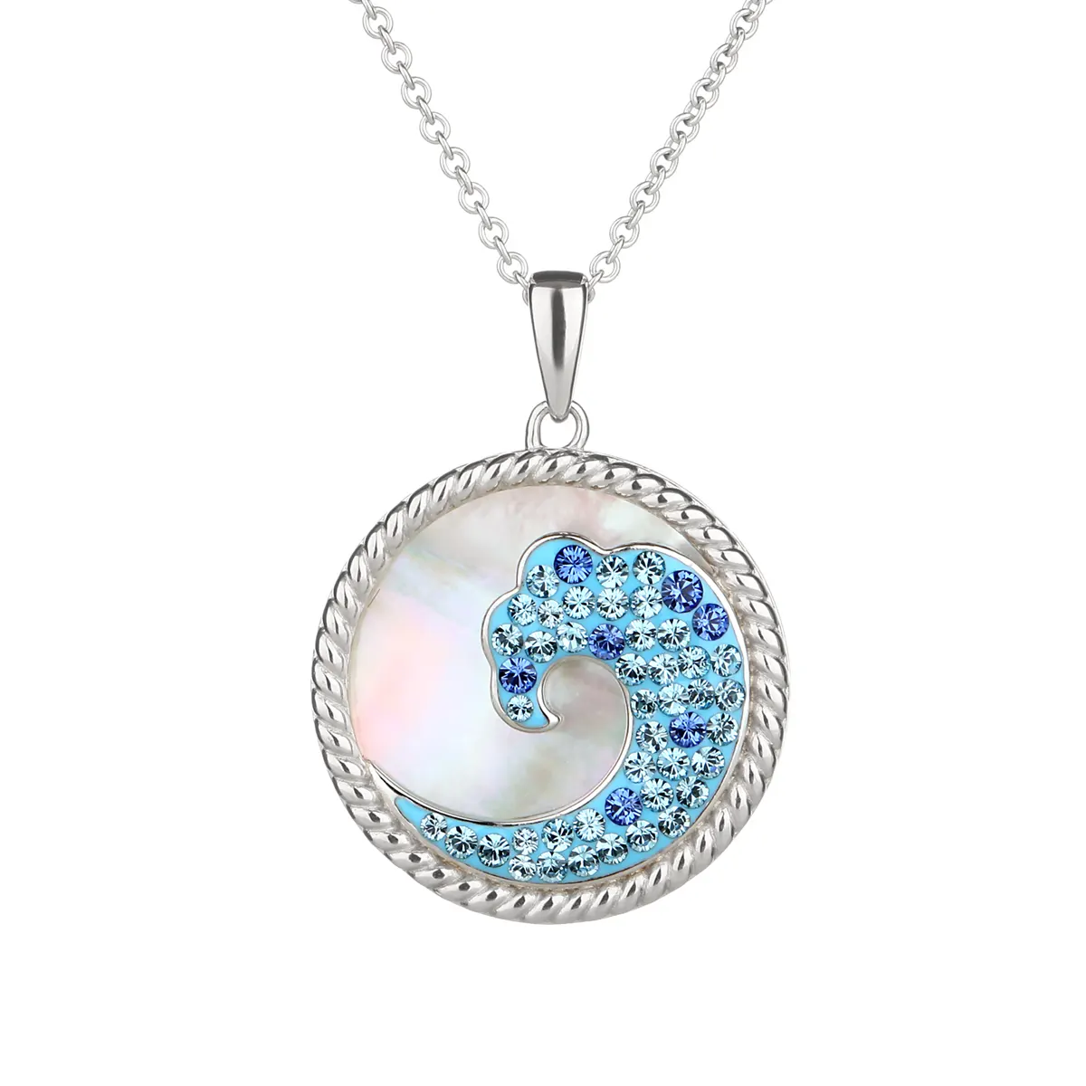Kette-Anhaenger-ocean-wave-perlmutt-krisatall-silber-001 Blue Wave Ocean - Kette aus Irland mit Perlmutt & Swarovski® Kristallen