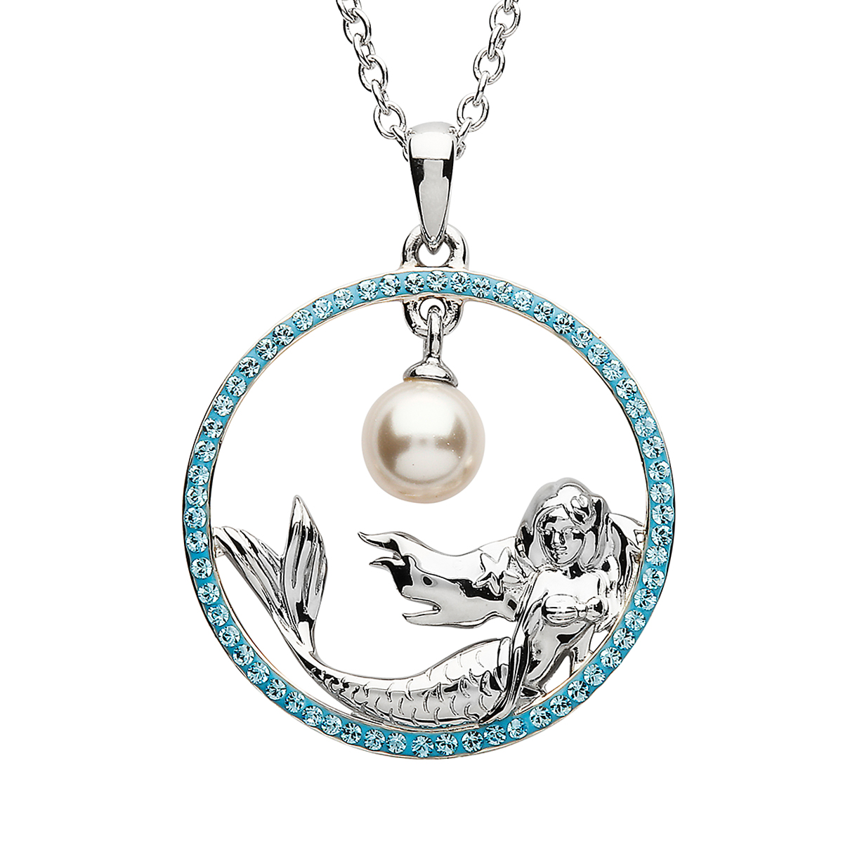 Crystal Mermaid Kette - Meerjungfrau aus Sterling Silber mit Perle & Kristallen
