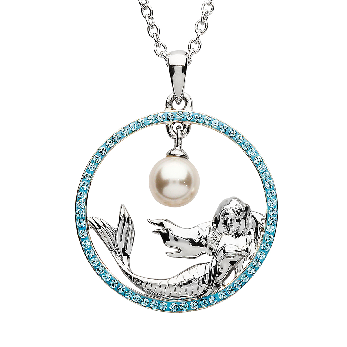 silver-swarovski-meermaid-meerjunggfrau-001 Irischer Meerjungfrau-Anhänger aus Sterlingsilber mit Perle & Swarovski® Kristallen