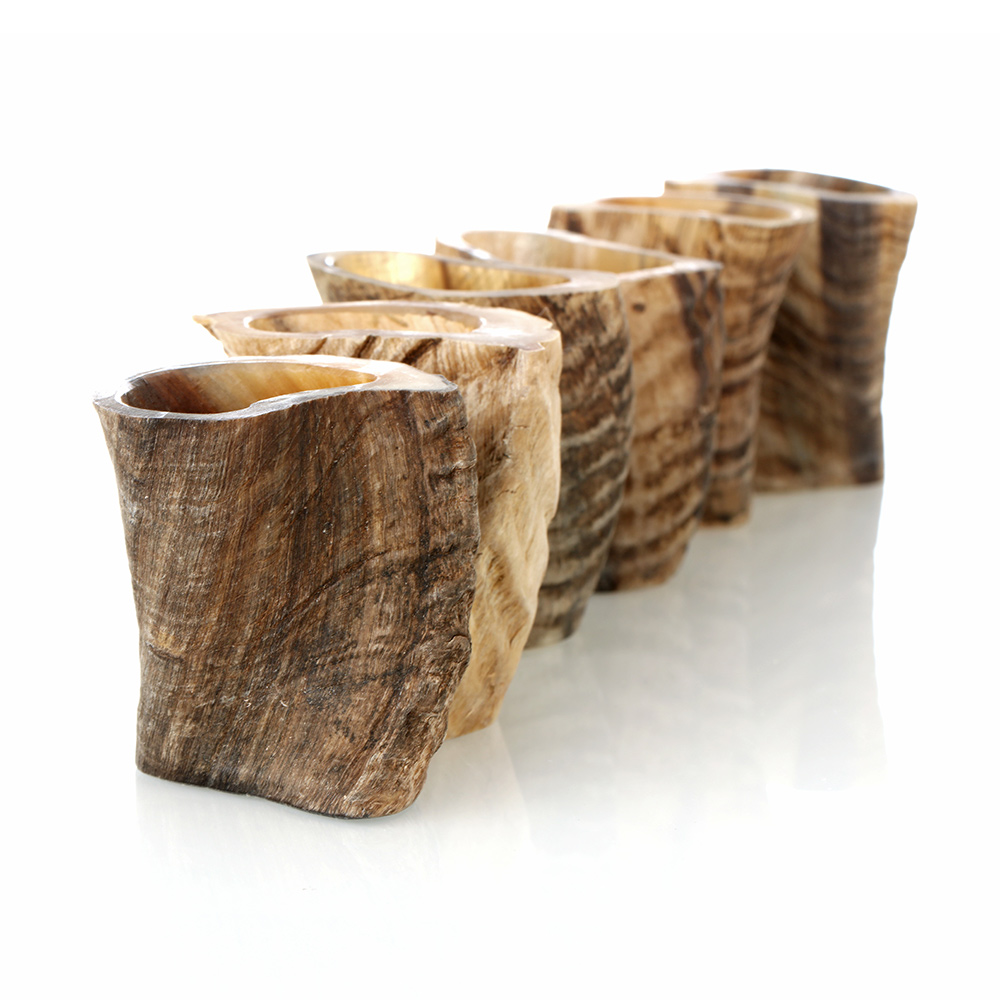 Shot-Glas-Becher-Schafshorn-Natur-006 Shotbecher / Schnapsbecher aus echtem Widderhorn / Schafshorn - aussen natur