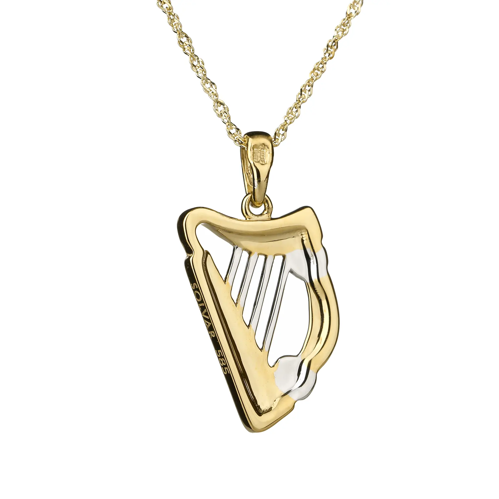 Two Tone Irish Harp - fein gearbeitete irische Harfe - 14K Gold