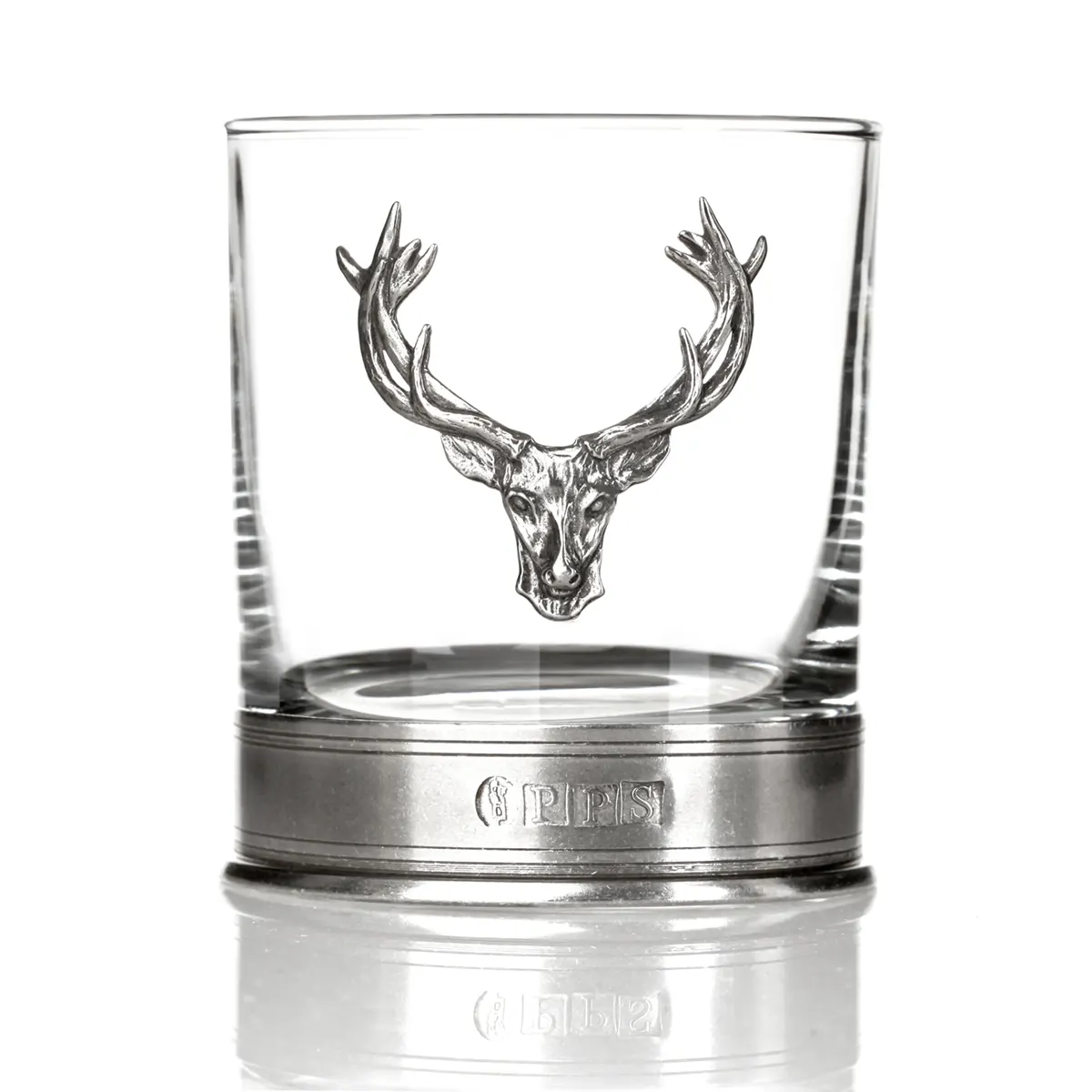 Highland Stag Whisky Tumbler - Handgefertigtes Whisky Glas mit einem Hirschkopf aus Zinn