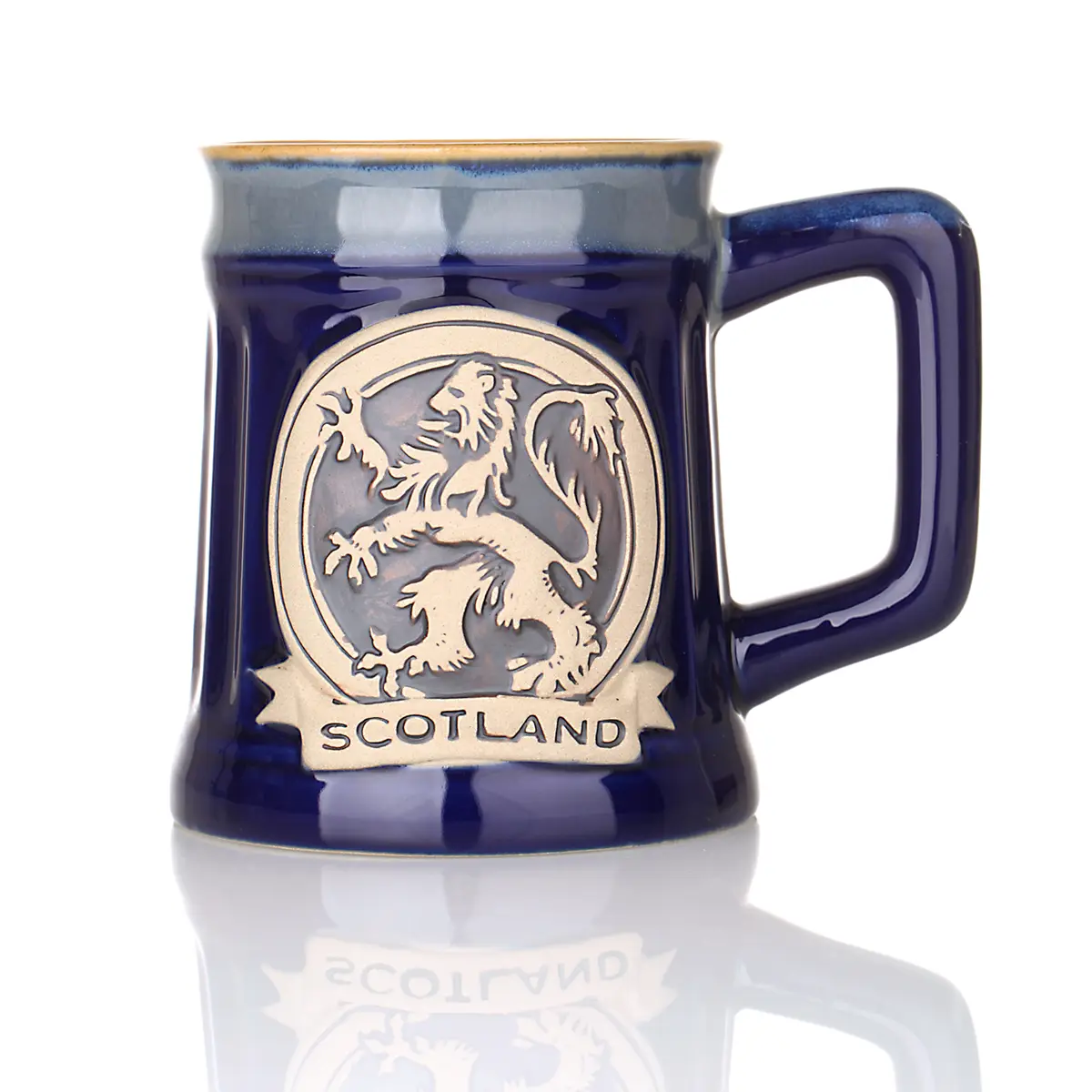 Lion Rampant Stoneware Tankard - Schottischer Löwe Bierkrug - Blau