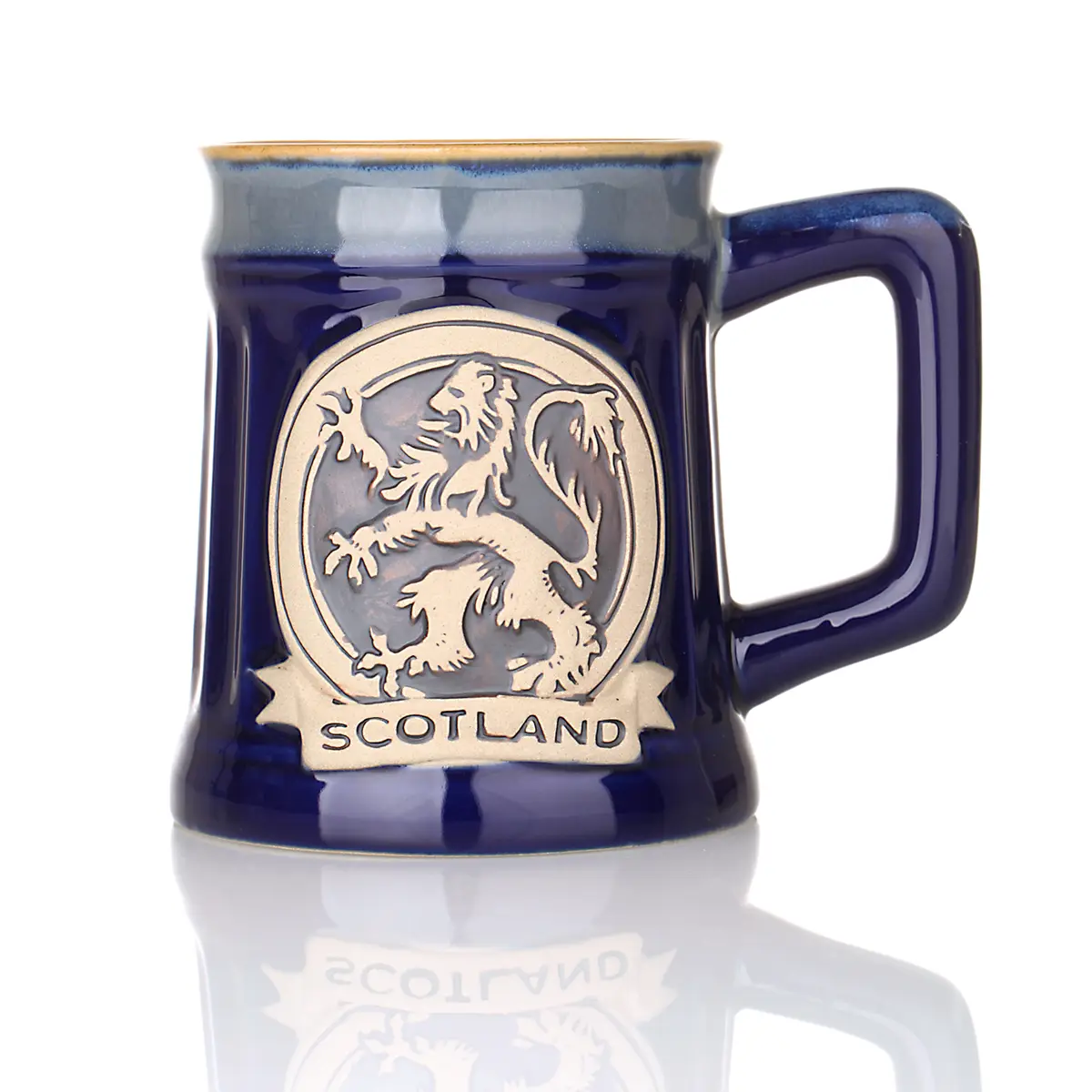 bier-krug-becher-tankard-schottland-lion-rampant-loewe-013 Lion Rampant Stoneware Tankard - Schottischer Löwe Bierkrug - Blau