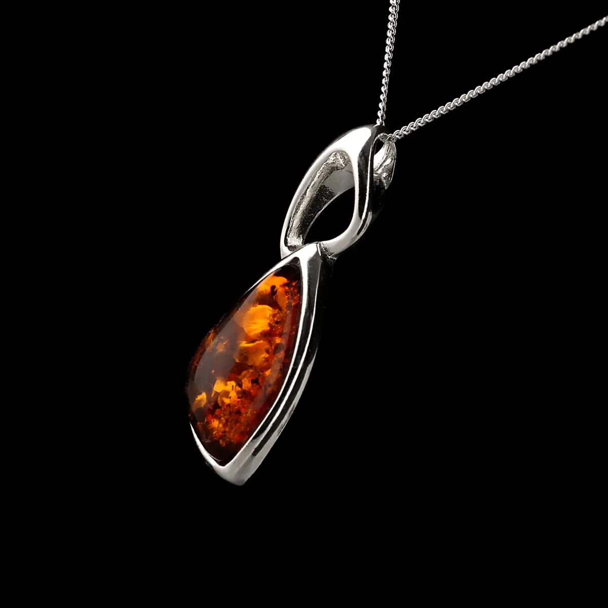 Dainty Amber Drop - Irischer Anhänger aus honigfarbenem Bernstein & Sterling Silber