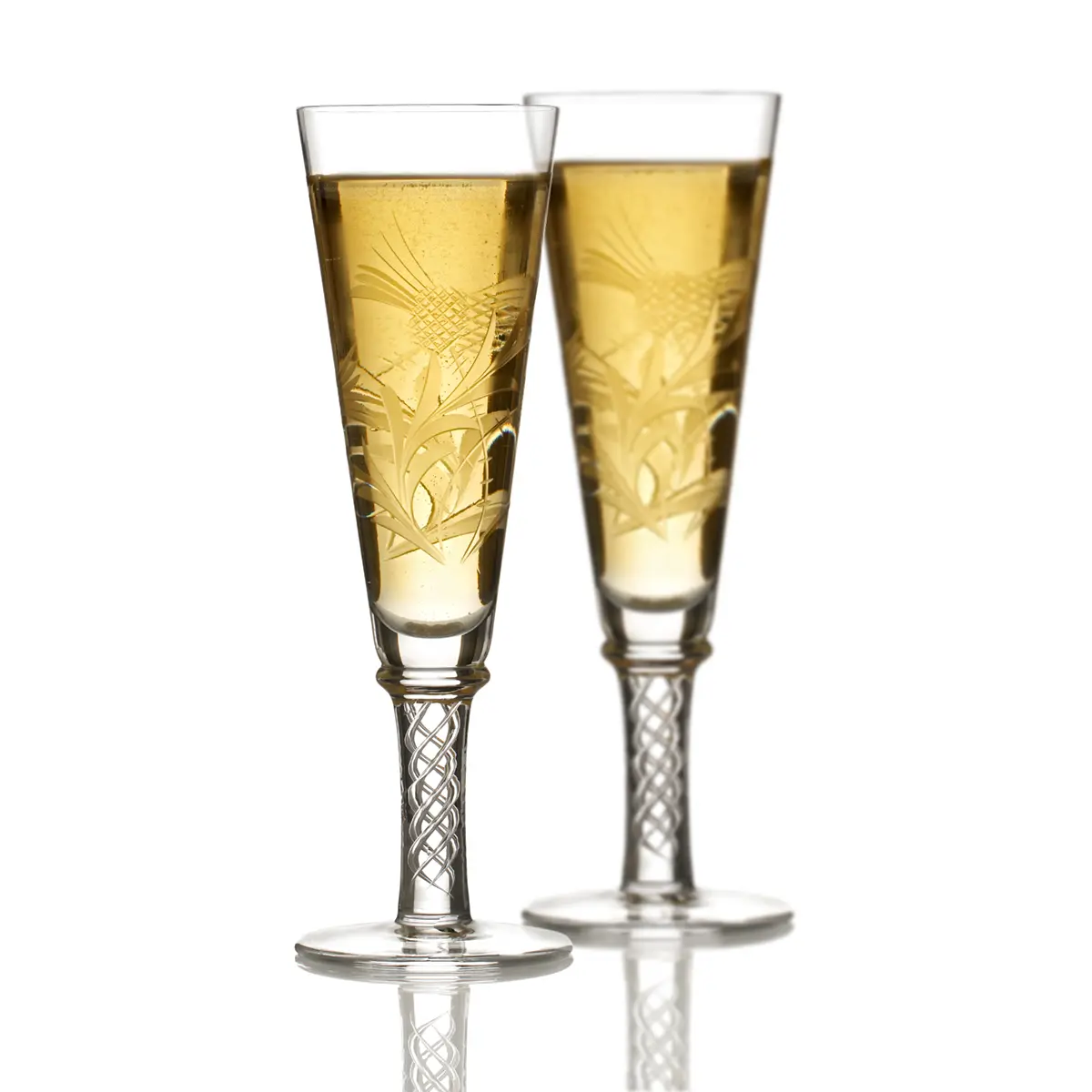 Flower of Scotland - Schottische Distel - 2 Jakobiten Champagner- Sektgläser aus Kristallglas