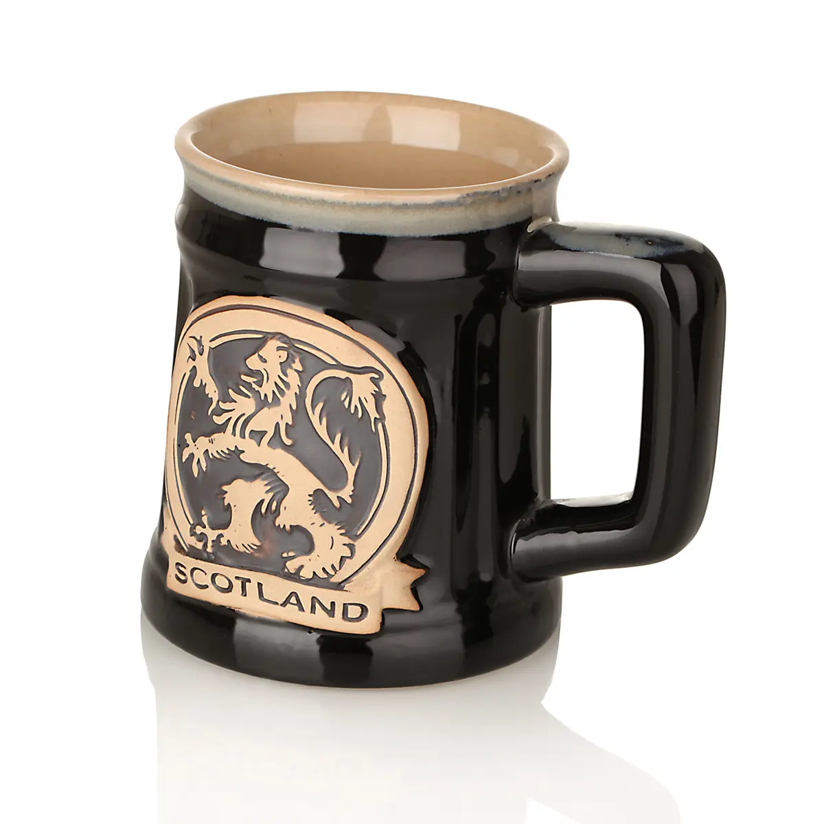 Lion Rampant Stoneware Tankard - Schottischer Löwe Bierkrug - Schwarz