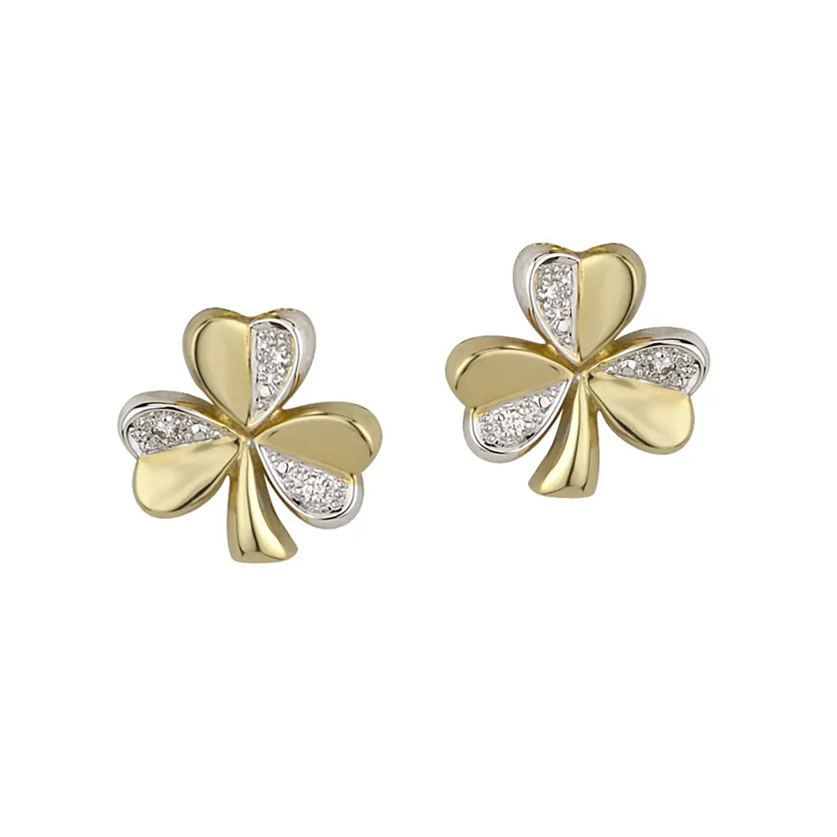 Diamond Shamrock - Irische Kleeblatt Ohrstecker aus Gold mit Diamanten