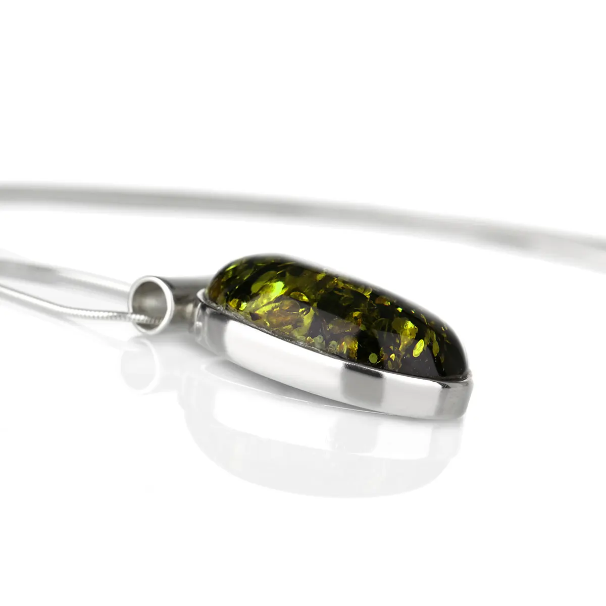 Large Green Amber Drop - Irischer Anhänger aus grünem Bernstein & Sterling Silber Large Green Amber Drop - Irischer Anhänger aus grünem Bernstein & Sterling Silber