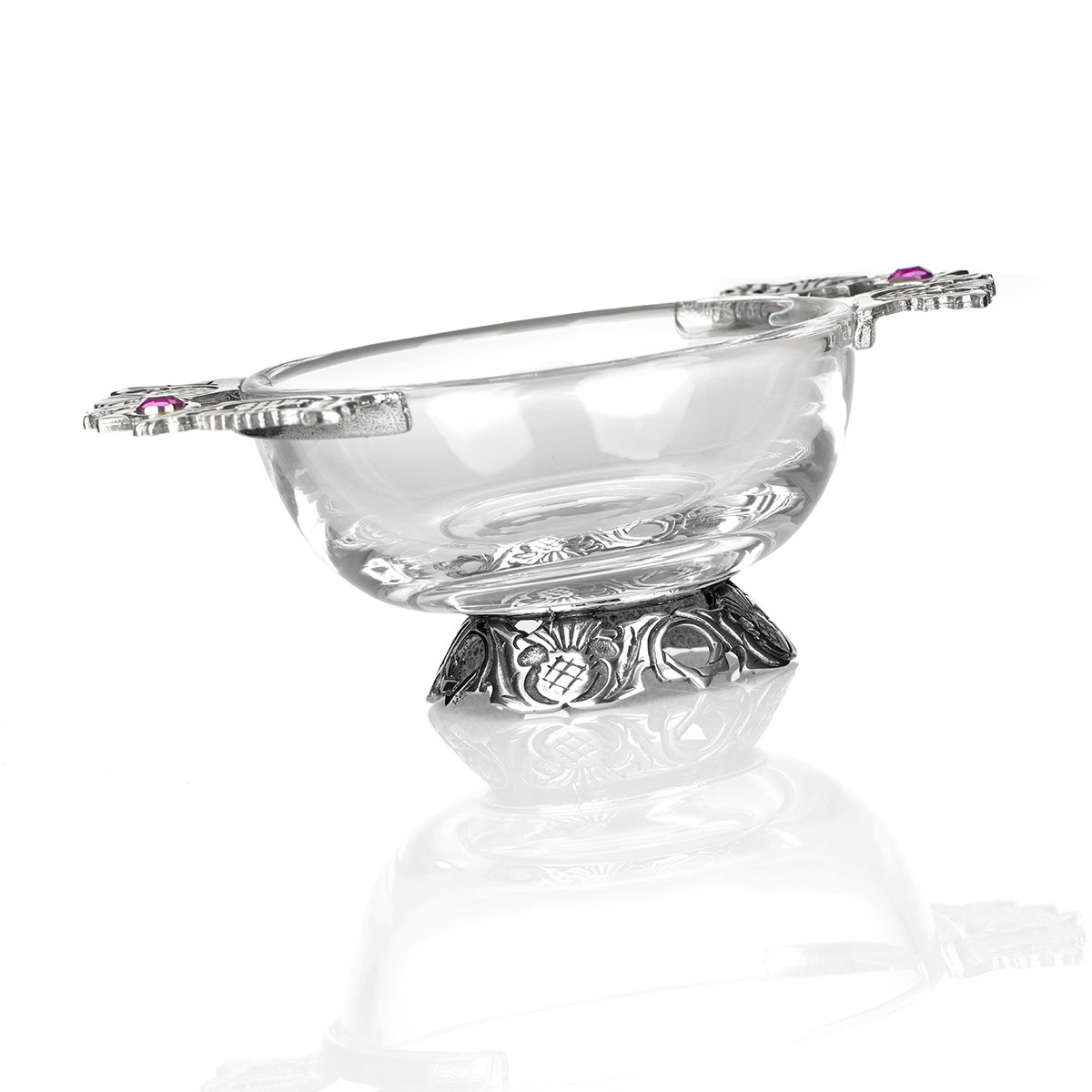quaich-glas-kristall-keltisch-schottland-distel-001 Highland Thistle Whisky Quaich aus Glas - schottischen Disteln & Kristall