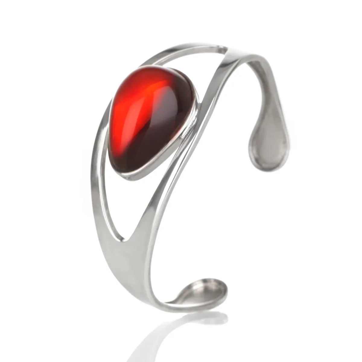 Deep Red Amber Bangle - Irischer Armreif aus rotem Bernstein & Sterling Silber