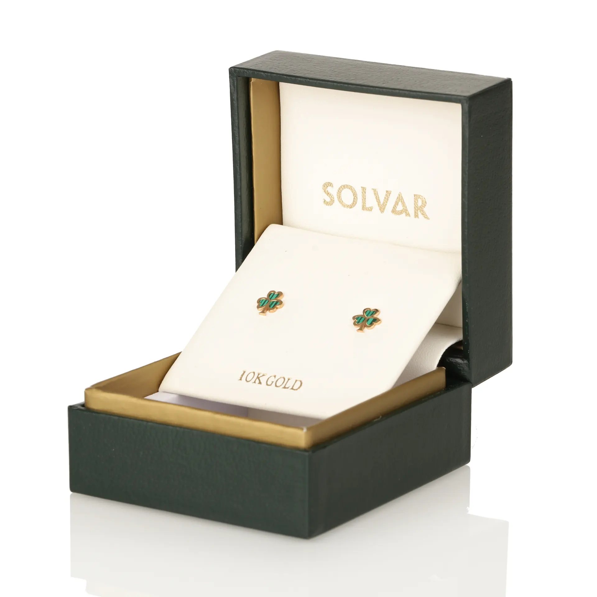 Irish Shamrock Kleeblatt Ohrstecker aus 10 Karat Gold mit Malachit – handgefertigt in Irland